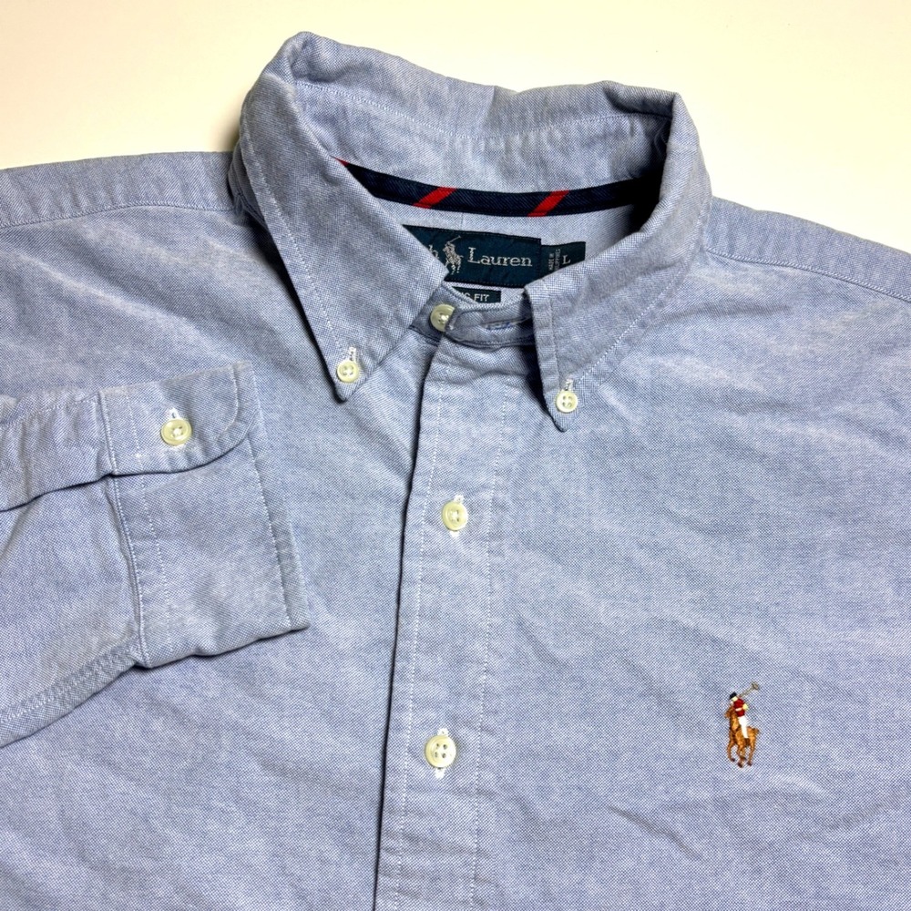 Ralph Lauren Blue Oxford Classic Fit Mens L Long Sleeve Button Down Pony Shirt